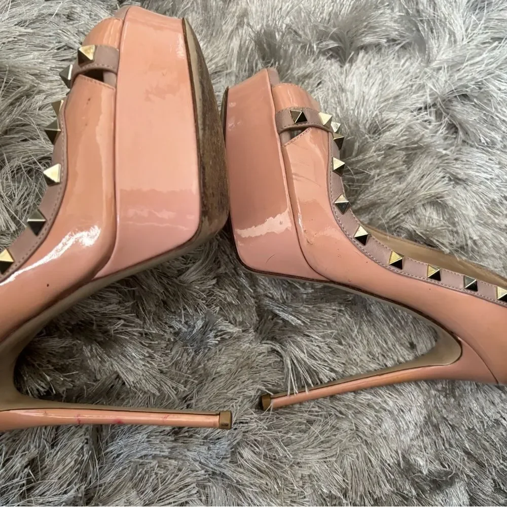 Valentino logo stud open toe shoes baby doll pump Rockstud Platform heels
